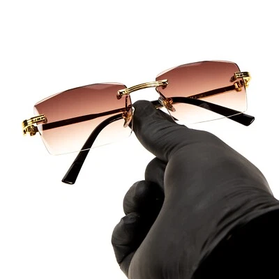 Gafas de sol unisex de lujo marrón degradado tinte sin montura marco de alambre dorado tonos Foto 1 de 4