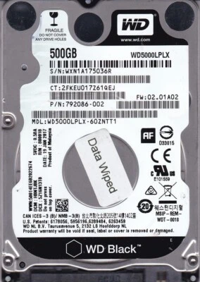 WESTERN DIGITAL BLACK WD5000LPLX-60ZNTT1 dcm: HBNTJBK sn: WXN1A1 500GB 2.5" SATA - Image 1 of 4