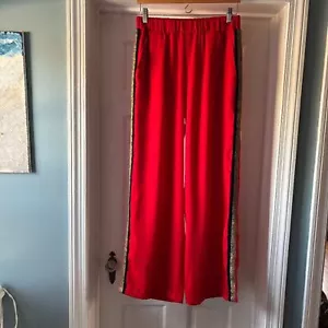 Alomore Cherry Red Wide Leg Pants Shimmer Gold Black Side Stripe Size Medium - Picture 1 of 13