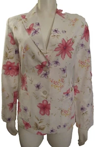 CHADWICKS Women’s Blazer Jacket Size 4P White Floral Print Linen & Cotton - Picture 1 of 6