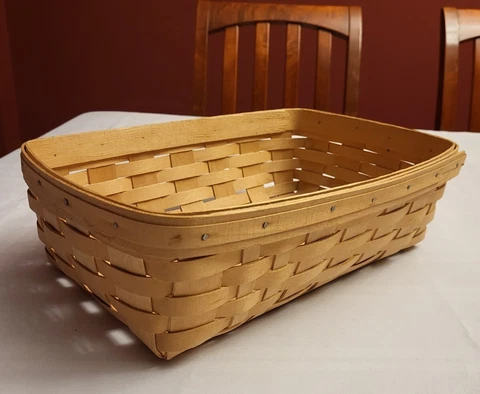 Longaberger Basket, No Handle. 14.75"x7.5"x3.5" Blonde, 1 broken spot w/Writing Cover