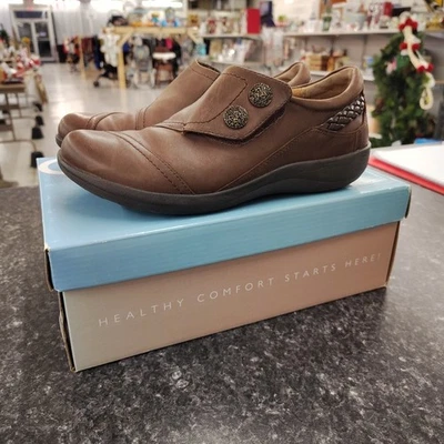 Женские удобные туфли-слипоны Aetrex Karina размер 8,5 коричневый кожаный верх - Изображение 1 из 4