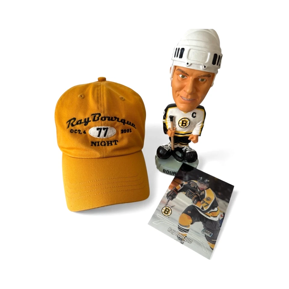 2001 Ray Bourque Night Collection Dads Cap-Bobblehead-Sports Card NHL Lot of 3 - Image 1 of 4