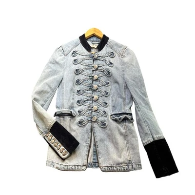 Free People шов и структурированный военный синий джинсовая куртка - женский размер XS - Изображение 1 из 4