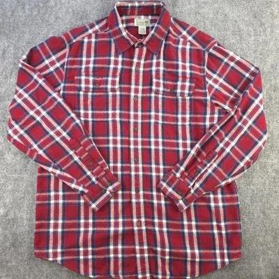 LL Bean Flannel Shirt Medium Red Plaid Button Up Chest Pockets Outdoors - Image 1 of 4