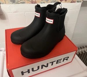 New Hunter Women's Black Rubber Original Chelsea Rain Ankle Boots US Size 8 - Picture 1 of 7
