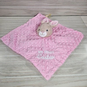 MY FIRST EASTER Brown Bunny Pink Lovey Rattle MTY Int'l Plush Minky Dot Satin - Picture 1 of 5