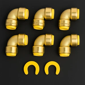 🌊 Antrader 6pcs 1/2” Push-to-Connect Brass Elbow Fittings + Clips | Lead Free - Picture 1 of 4