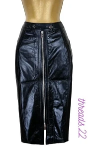 BNWT Karen Millen UK12 US8 Nappa Leather Zip Biker Pencil Skirt Black £285 - Picture 1 of 17