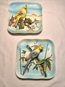 Lot 2 Vintage NAPCO Japan 3 D Ceramic Numbered Wall Plates Canary Parakeet B2791 - Picture 1 of 13