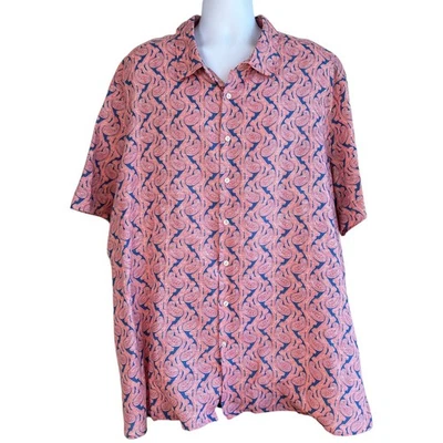 Perry Ellis Mens Linen Blend Paisley Button Down Shirt Blue Orange Size 3X - Image 1 of 4