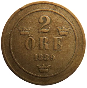 1889 Sweden 2 Ore Coin - Picture 1 of 3