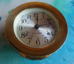 SETH THOMAS CORSAIR SHIP BELL NAUTICAL BRASS CLOCK E537-000 1004 THOMASTON CONN - Picture 1 of 6
