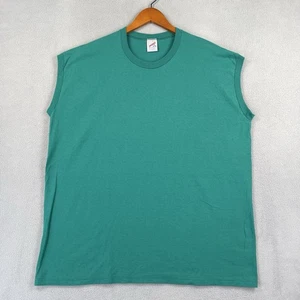 Camiseta sin mangas Jerzees vintage para hombre XL azul verdoso sin mangas hecha en EE. UU. años 90 lisa - Imagen 1 de 8