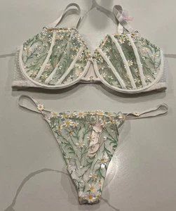 Victoria’s Secret DREAM ANGELS Bra & Panty Set Floral Embroidery 38DDD/Large NWT - Picture 1 of 5