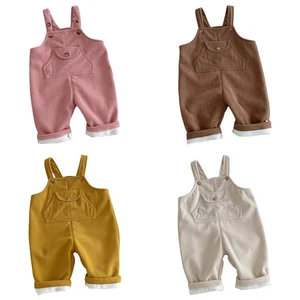 Toddler Baby Overalls Casual Corduroy Fleece-lined Birthday Infant Bib - Picture 1 of 25