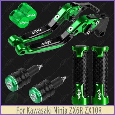 Motorcycle Handle Grip Cap Brake Clutch Lever Set For Kawasaki Ninja ZX6R ZX10R Foto 1 de 4