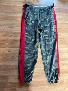 Fashion Nova Small Camouflage Green Camo Jogger Pants Red Side Stripe 28 X 28.5” - Picture 1 of 6