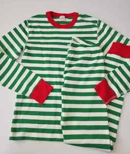 Adult Unisex Hanna Andersson Long John Pajama Set size XS green stripe Christmas - Picture 1 of 7