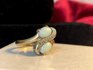 ANILLO ÓPALO ORO BLANCO Y AMARILLO 10K PIEDRAS PRECIOSAS NATURALES VINTAGE TOI ET MOI BYPASS - Imagen 1 de 15