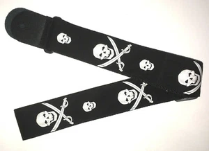 Skull & Crossbones Guitar Strap 2" black white adjustable Pirate Rock hero NEW - Picture 1 of 2