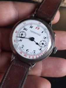 1920s EBERHARD CHRONOGRAPH LANDERON HANH WATCH UHREN SILVER CASE 40mm FOR PARTS - Foto 1 di 11