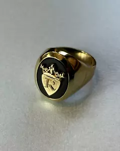 Wappenring - Siegelring aus 14 Kt GG - Gr. 62 mit Monogram R - a.schwarzem Onyx - Bild 1 von 2