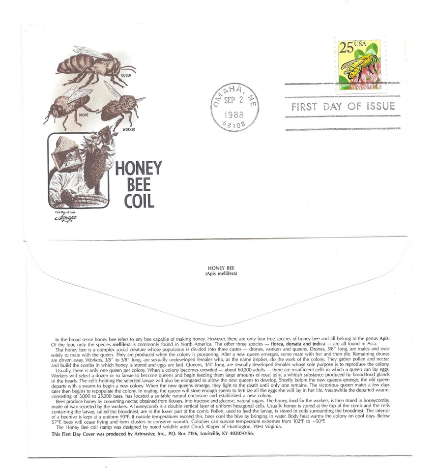 2281 25c Honeybee coil Artmaster FDC - Image 1 of 1