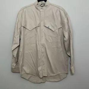 Vintage 90s Western Limits Beige Collarless Rodeo Button Down Shirt Size Large - Bild 1 von 11