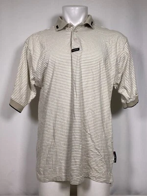 TaylorMade Golf Tan/White Striped Embroidered Polo Shirt Men's LARGE - Image 1 of 4