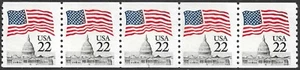 USA Briefmarke #2115 22c.  Flagge über Kapitol Streifen mit 5 Platten #1 postfrisch - Bild 1 von 1