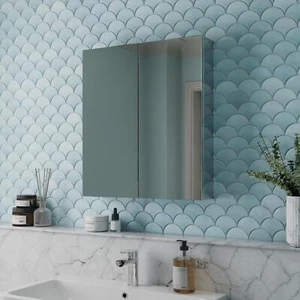 Double Door Bathroom Mirror Cabinet Cupboard Stainless Steel Wall Mounted 600mm - Picture 1 of 11