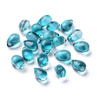 200pcs Teardrop Shape Beads Teal Blue Transparent Glass Bead DIY Charm Bracelets - Image 1 of 3