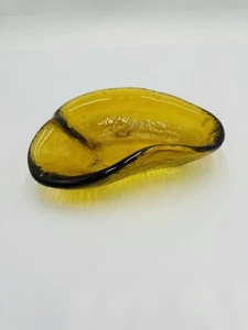 70s Heavy Amber Glass Freeform Pompeii Ashtray Trinket Dish Federal Glass 8" B3 - Picture 1 of 7