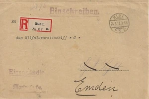 German Hospital Ship WWI TITANIA: REGISTERED cover TO ship at Emden 24.8.17 - Picture 1 of 3