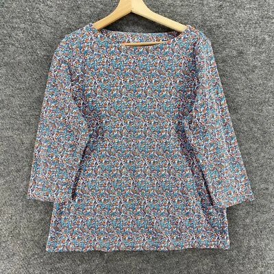 Blusa Croft & Barrow Mujer M Mediana Azul Floral Manga Larga Cuello Redondo Algodón Foto 1 de 4