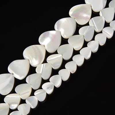 Iridescent White Mother of Pearl MOP Shell Heart Beads 6mm to 12mm 15.5'' Strand - Image 1 of 4