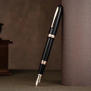 Pluma estilográfica de resina negra Hongdian 1841 EF/F punta, pluma de regalo de colección retro - Imagen 1 de 7