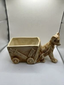 Vintage McCoy Dog Pulling a Cart or Wagon Planter 1950s Brown USA - Picture 1 of 14