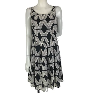 Sunny Girl Dress Black Size XL 12 14 White Geo Print Sleeveless A Line Pleated - Picture 1 of 14