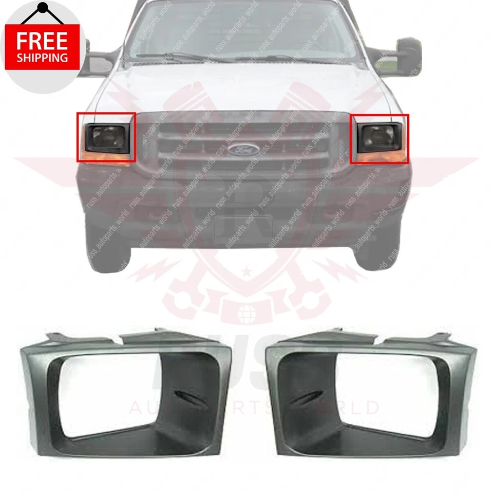 New Front Headlight Door Bezel Set of 2PC Fits 1999-2004 Ford F-250 Super Duty Foto 1 de 4