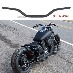 Black Motorcycle 1" 25mm Tracker Drag Handlebars Bars For Honda Shadow Spirit - Picture 1 of 13
