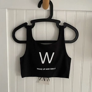 Zara Girls Wake Up and Smile Crop Active Beach Black Tank Top 8 Years NWT - Picture 1 of 5