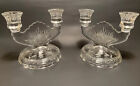Antique Pair Art Deco Pressed Glass Double Candelabras Candlestick Holders