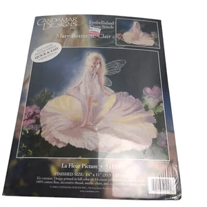 Candamar Embellished Cross Stitch Picture Kit 14x11in Fairycore Fairy on Flower - Picture 1 of 3
