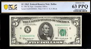 1963 $5 FRN K00400000A 400,000 P.C.G.S #63PPQ - Picture 1 of 3