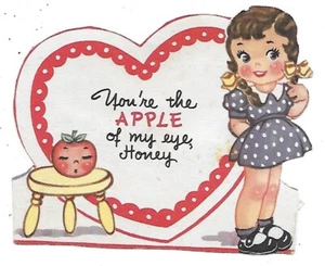 "APPLE OF MY EYE HONEY" DIE-CUT VALENTINES DAY CARD-GIRL - Picture 1 of 2