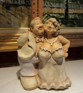 Vintage Buoyant Couple Man & Woman Figurine Hugging Dressed Up Buxom Lady Happy - Picture 1 of 12
