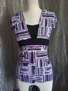 Damen Luna Tiks Top Bluse Gr. S lila schwarz ärmellos Fliege Taille - Bild 1 von 5