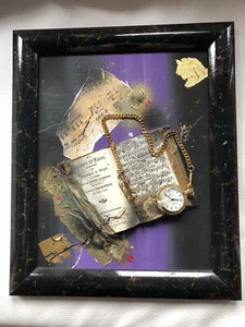 Gemälde Bild Salvatore Coccia Collage 3D mit Taschenuhr mit Rahmen 41 x 35 cm - Bild 1 von 3